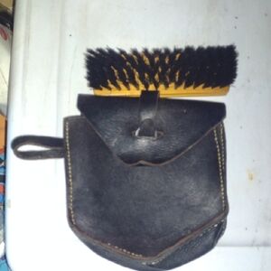 Black Leather Biker Men's Bag with Wooden Brush